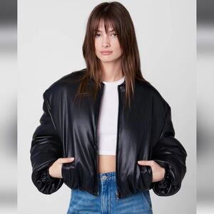 Blank NYC Lime Lighf Vegan Leather Cropped Bomber Jacket